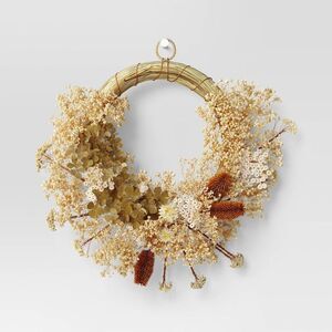 Threshold - Asymmetrical Floral Preserved Fall Wreath - Thresh Tan
